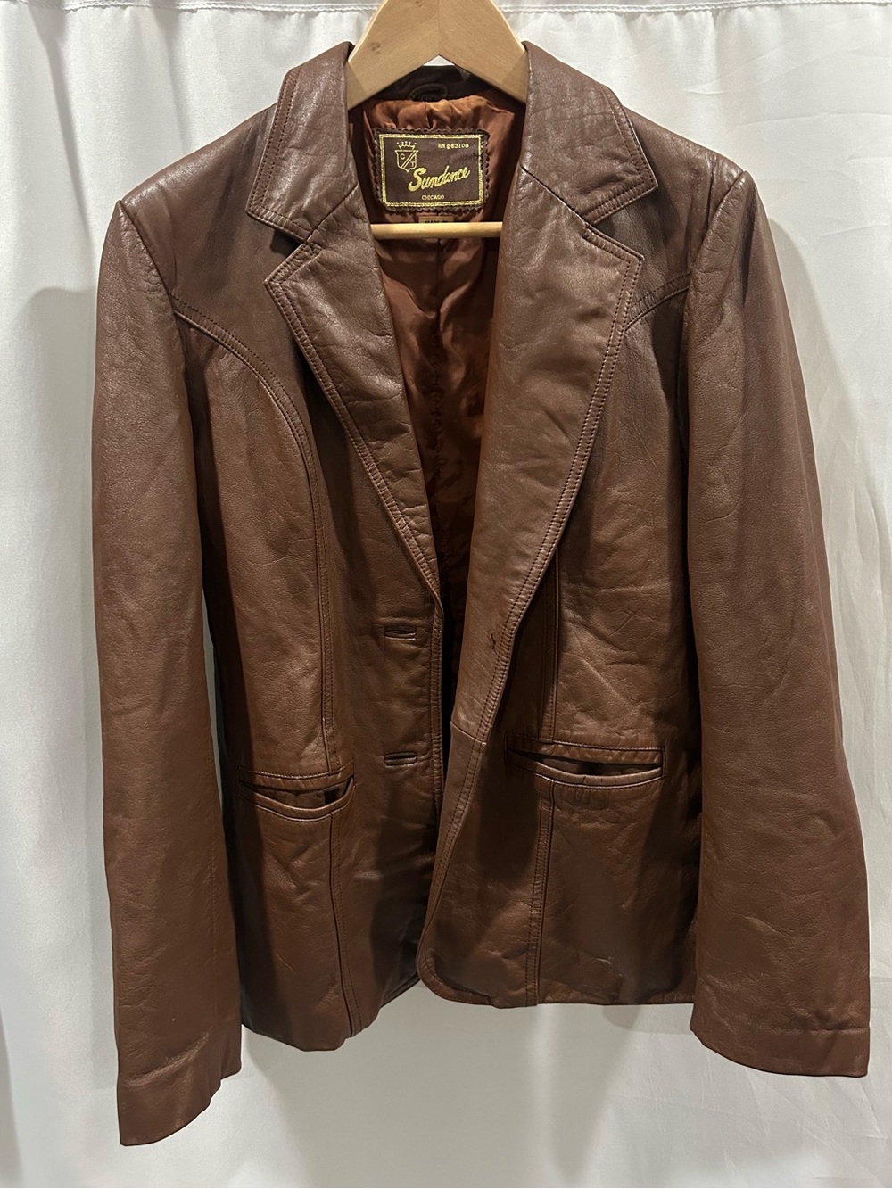 11/13 Sundance Weathered Brown Leather Blazer Jacket LN